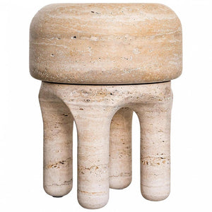 ROUND SCLUPTURE TRAVERTINE STOOL