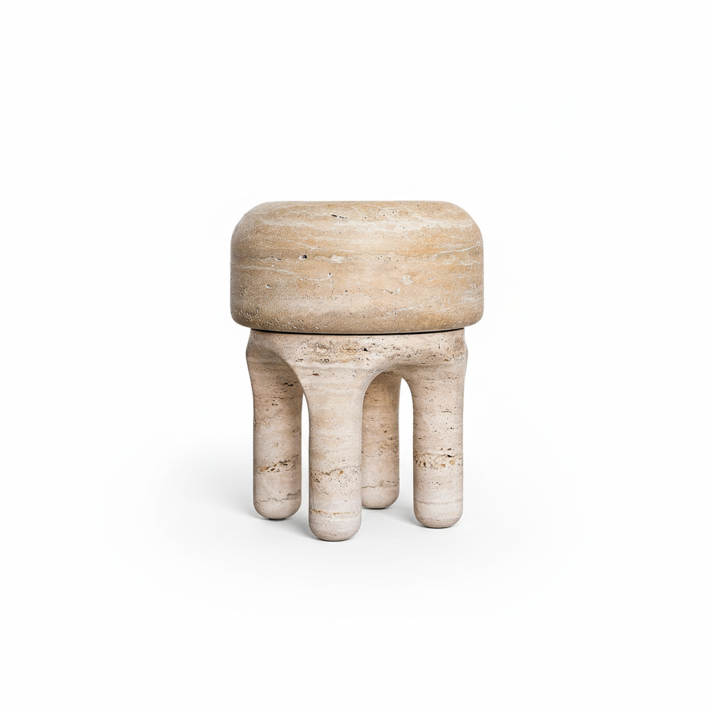 ROUND SCLUPTURE TRAVERTINE STOOL