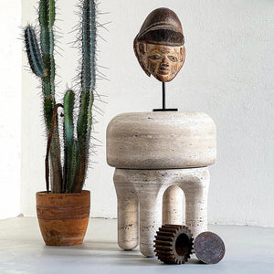 ROUND SCLUPTURE TRAVERTINE STOOL