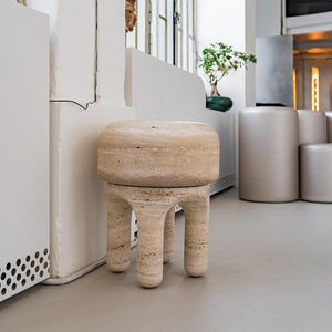 ROUND SCLUPTURE TRAVERTINE STOOL