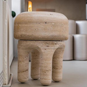 ROUND SCLUPTURE TRAVERTINE STOOL