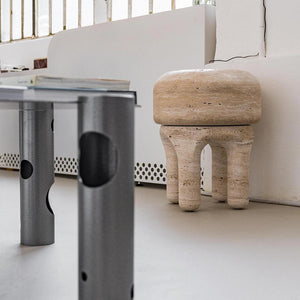 ROUND SCLUPTURE TRAVERTINE STOOL