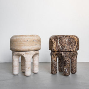 ROUND SCLUPTURE TRAVERTINE STOOL