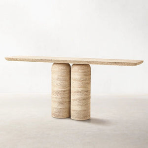 TRAVERTINE 2 PILLAR CONSOLE TABLE