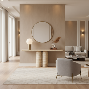 TRAVERTINE 2 PILLAR CONSOLE TABLE