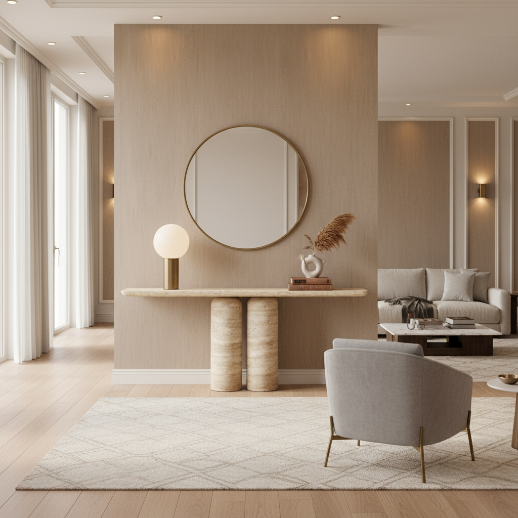 TRAVERTINE 2 PILLAR CONSOLE TABLE