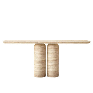 TRAVERTINE 2 PILLAR CONSOLE TABLE