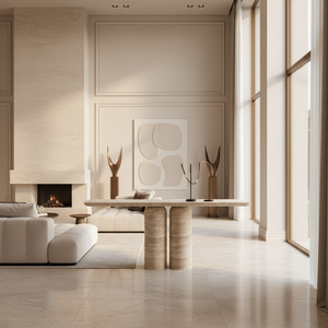 TRAVERTINE 2 PILLAR CONSOLE TABLE